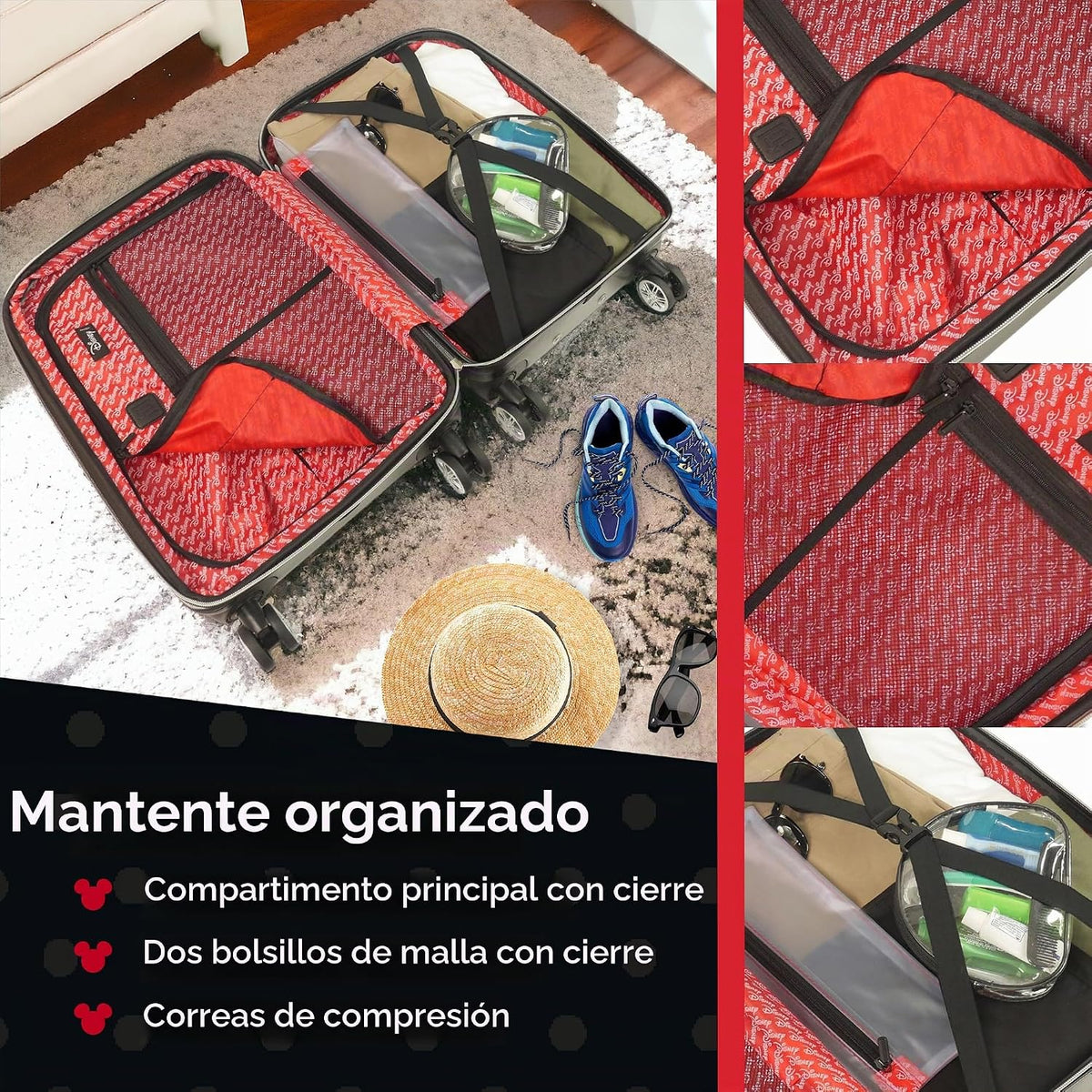 FUL Disney Mickey Mouse - Maleta rígida con ruedas giratorias, 26 p...