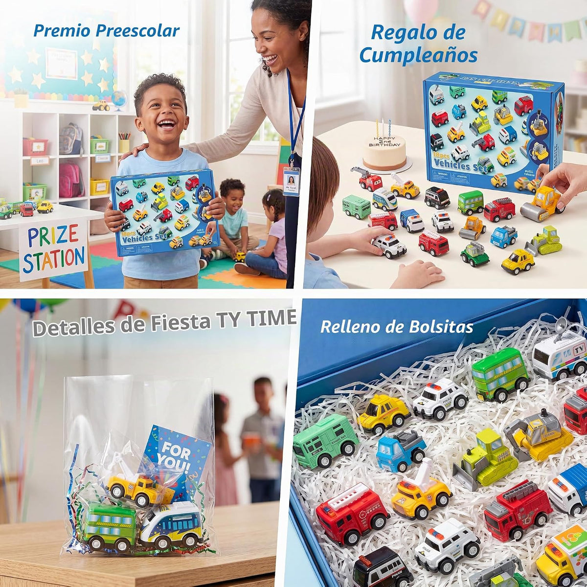 JOYIN Juego de 18 vehículos de juguete de autos y camiones de ciuda...