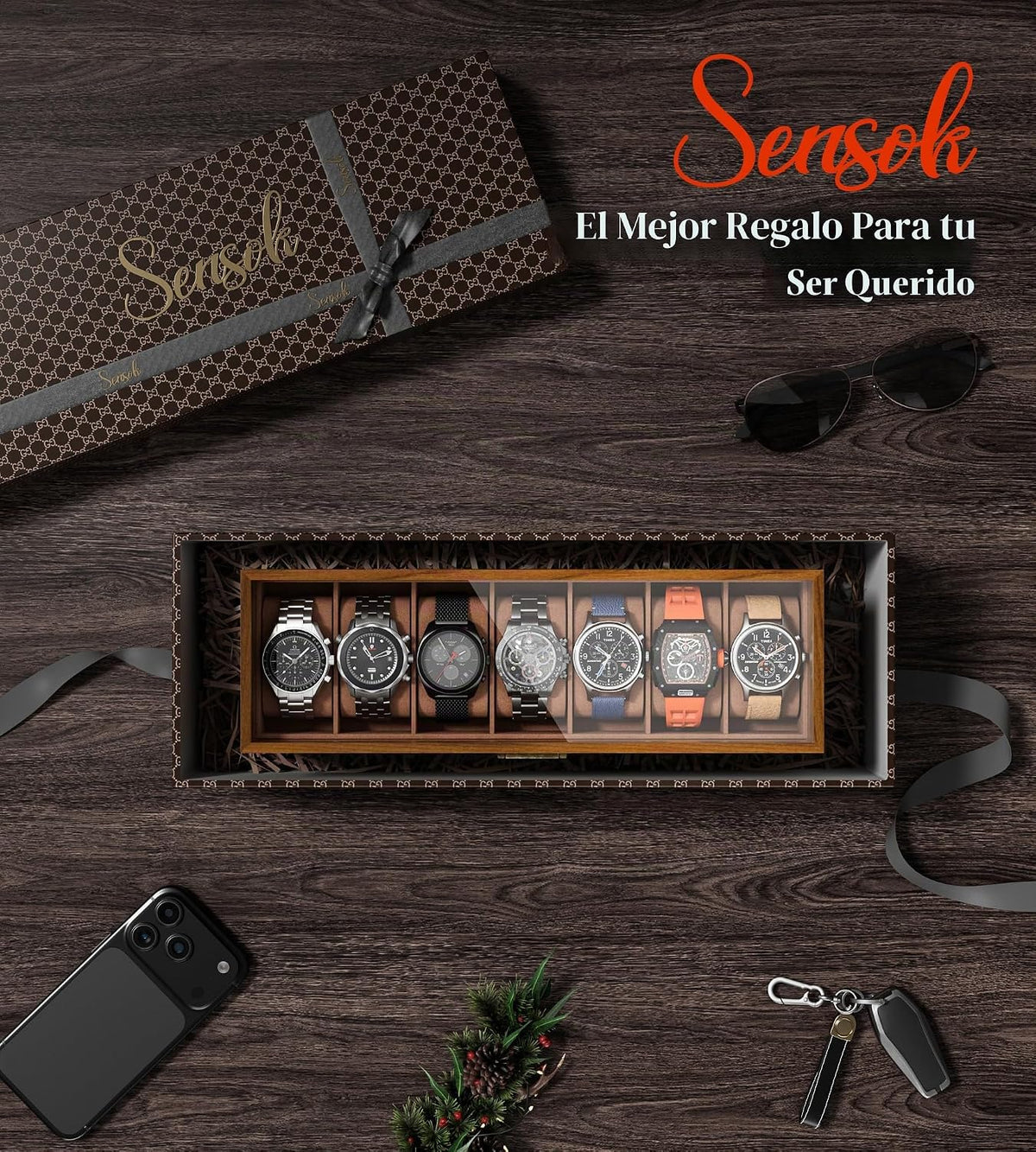 sensok Caja de reloj para hombre, marco ultrafino, pantalla ancha,...