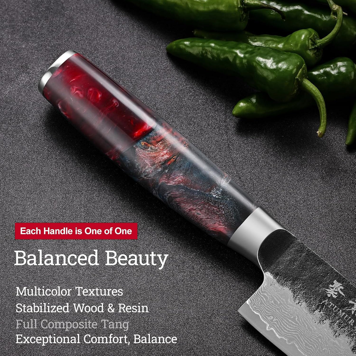 Cuchillo de chef japonés forjado negro de 8 pulgadas, acero Damasco...