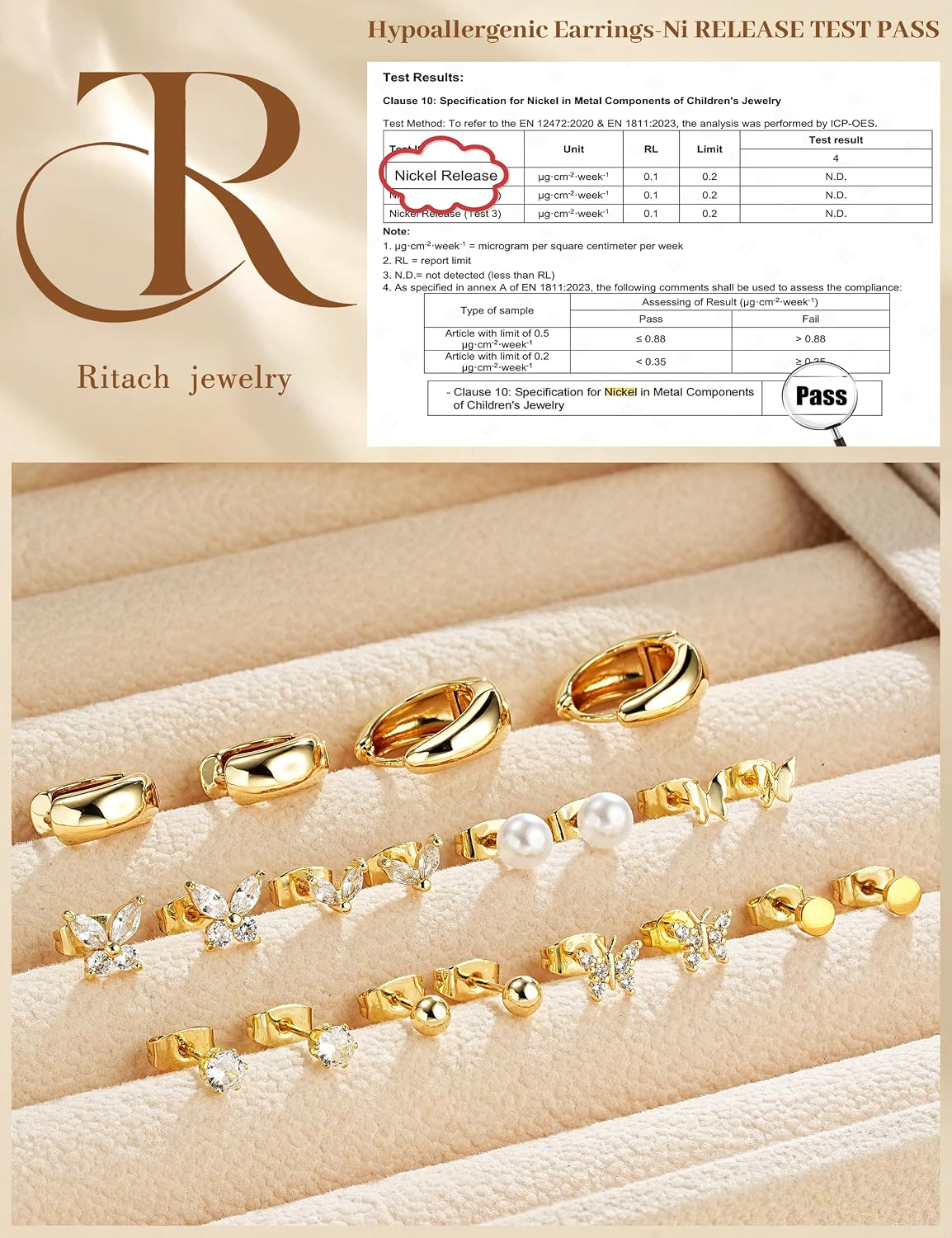Juego de aretes pequeños de oro para mujer, chapados en oro de 14 q...