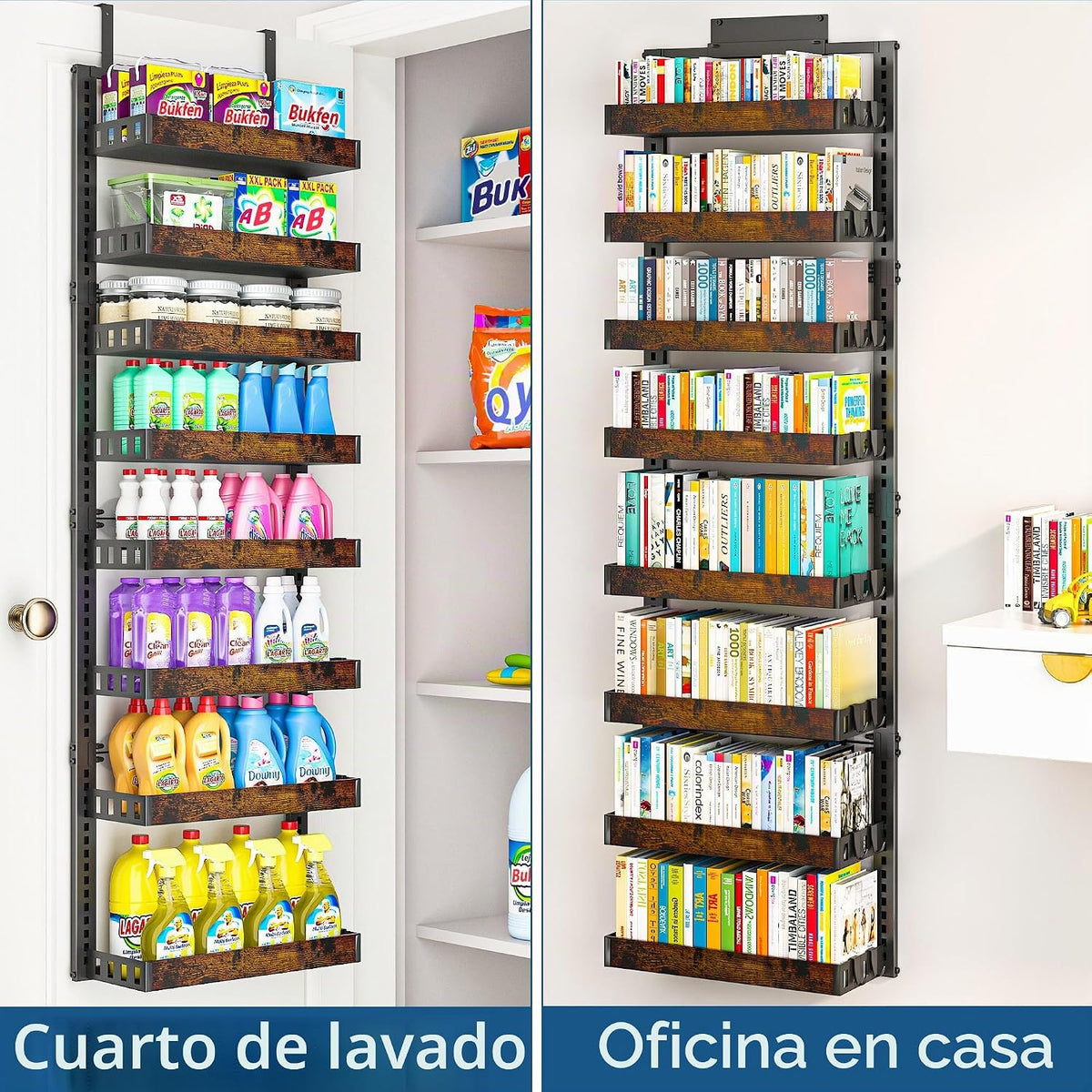bukfen Organizador de despensa para puerta, cesta de madera ajustab...