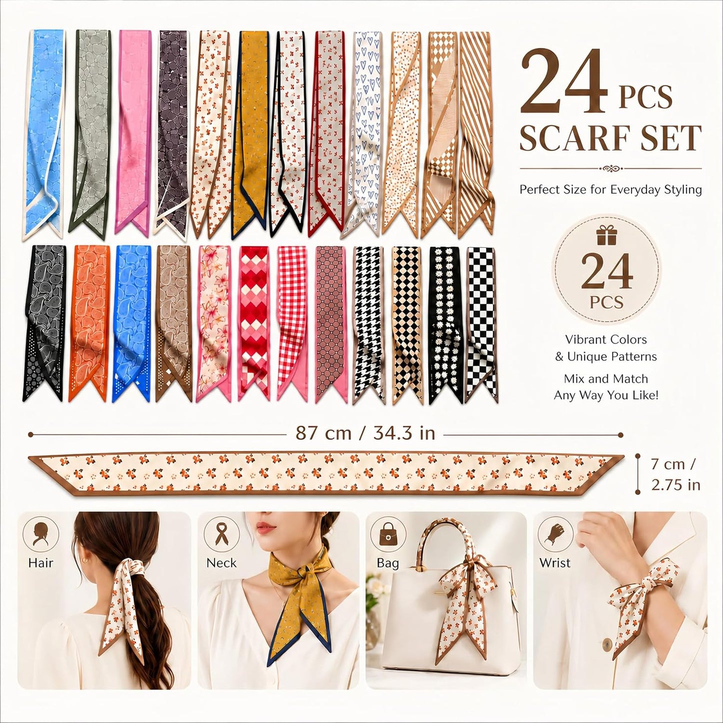 24 piezas de bufandas de moda para mujer, bufandas multifuncionales...