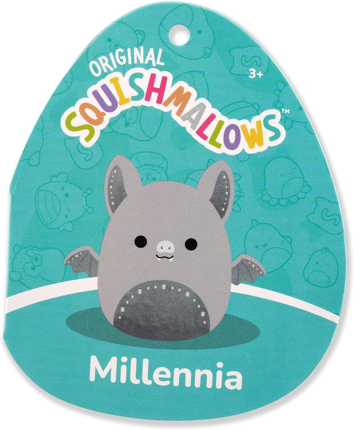 Squishmallows Original Millennia The Grey Bat de 5 pulgadas con det...