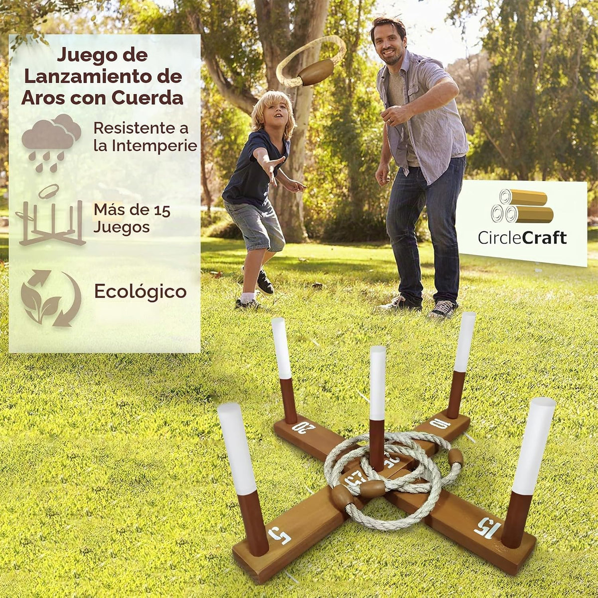 Juego de lanzamiento de anillos CircleCraft, incl. 6 anillos de cue...