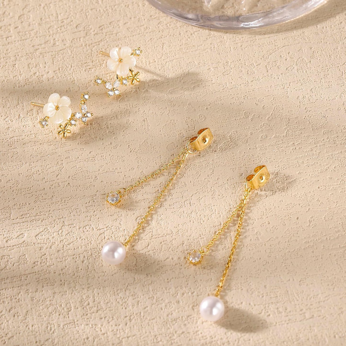 Aretes colgantes de perlas para mujer, cadena larga de enhebrador,...