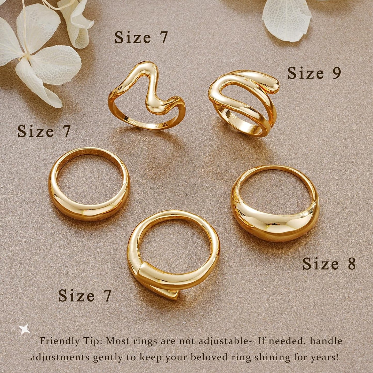 YEEZII Anillos Gruesos de Oro para Mujer Sin Deslustre, Anillo de P...