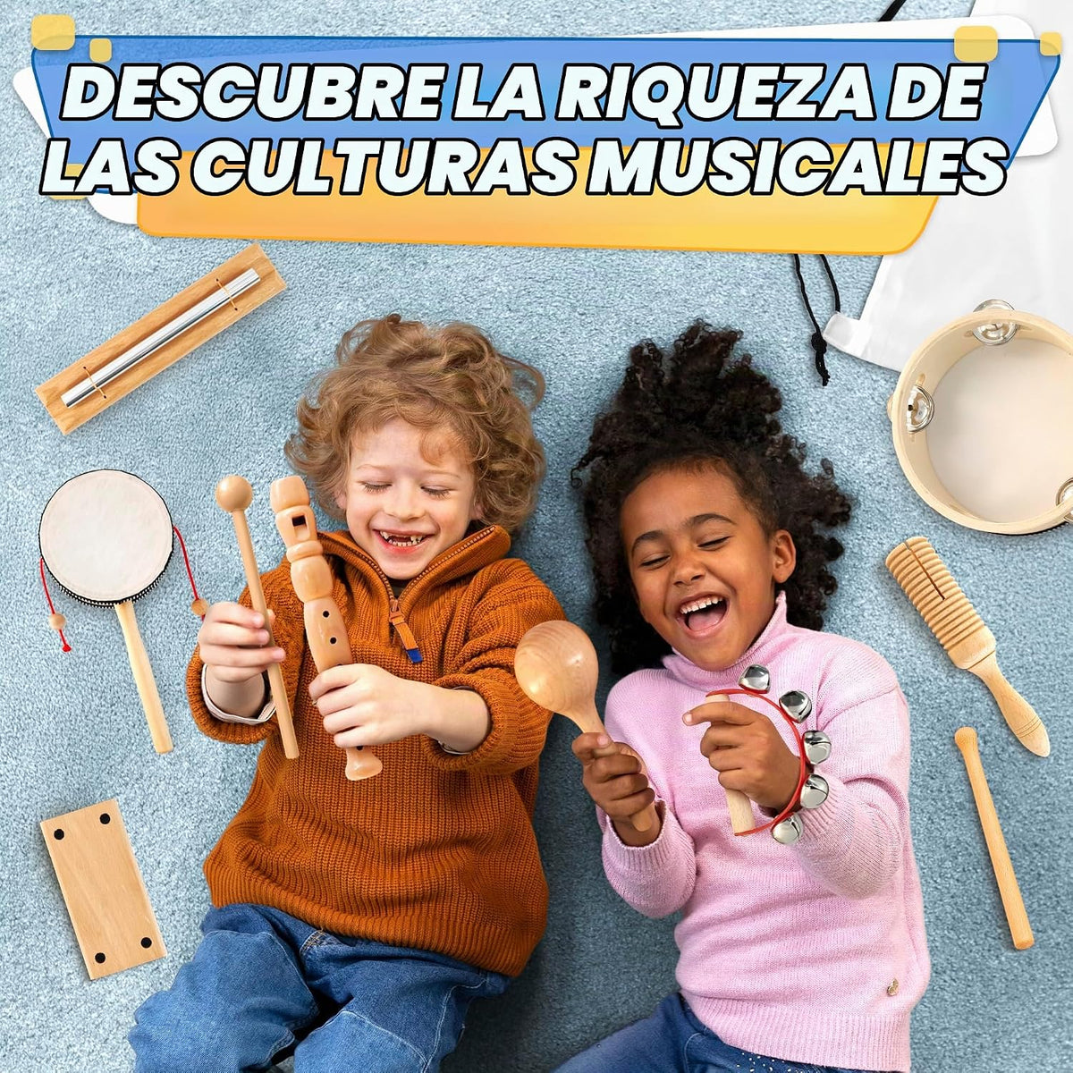 13 instrumentos musicales de madera para adultos y niños, con bolsa...