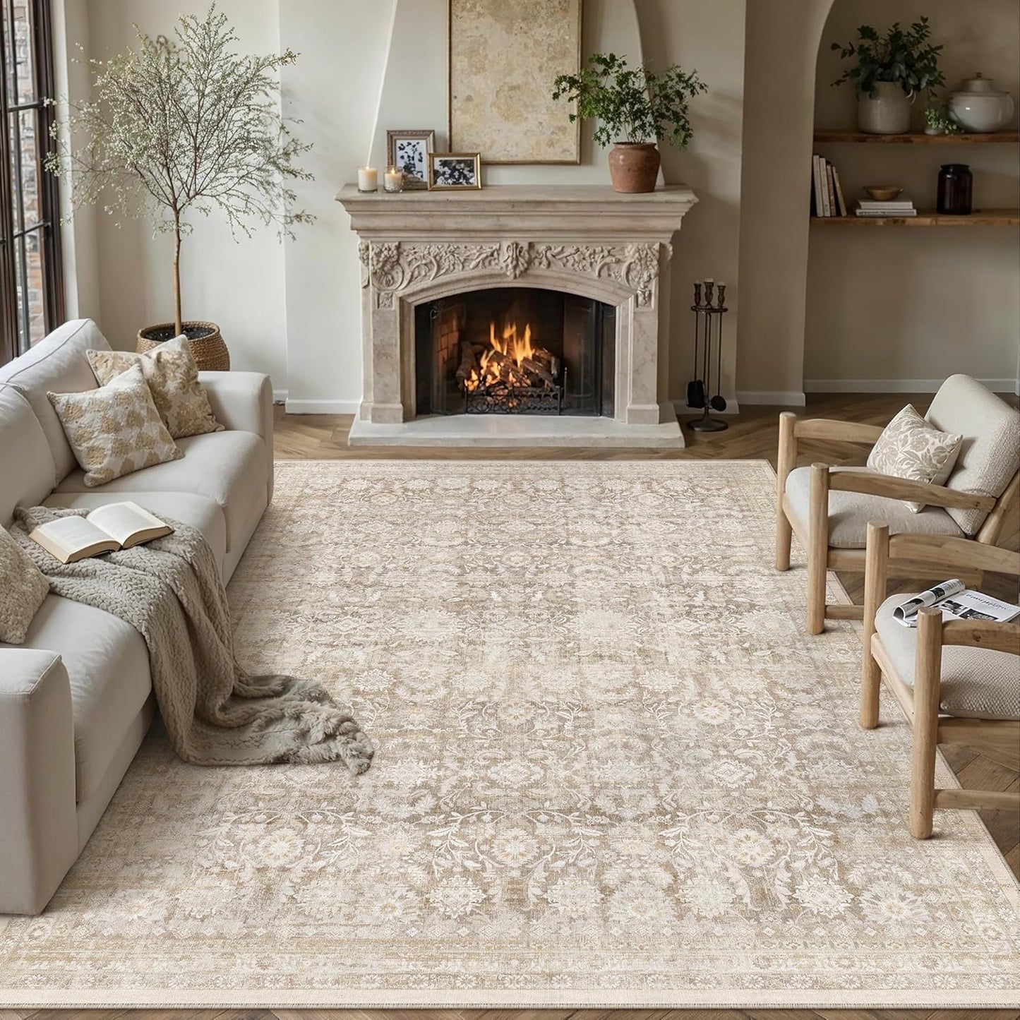 WondRg 8 x 10 Beige Lavable Alfombra Neutra para Área de la Sala de...