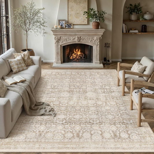 WondRg 8 x 10 Beige Lavable Alfombra Neutra para Área de la Sala de...