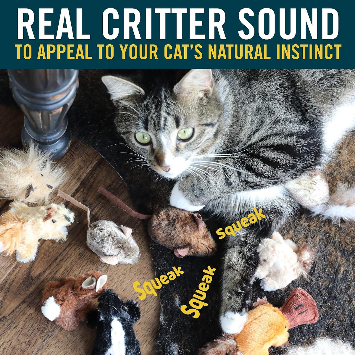 OurPets Play-N-Squeak Mouse Hunter - Juguetes para gatos con hierba...