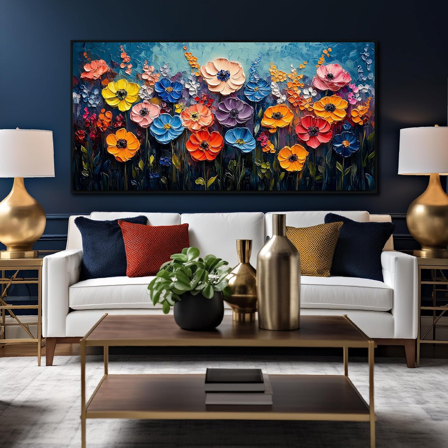 Arte de pared de flores para sala de estar, decoración de pared col...