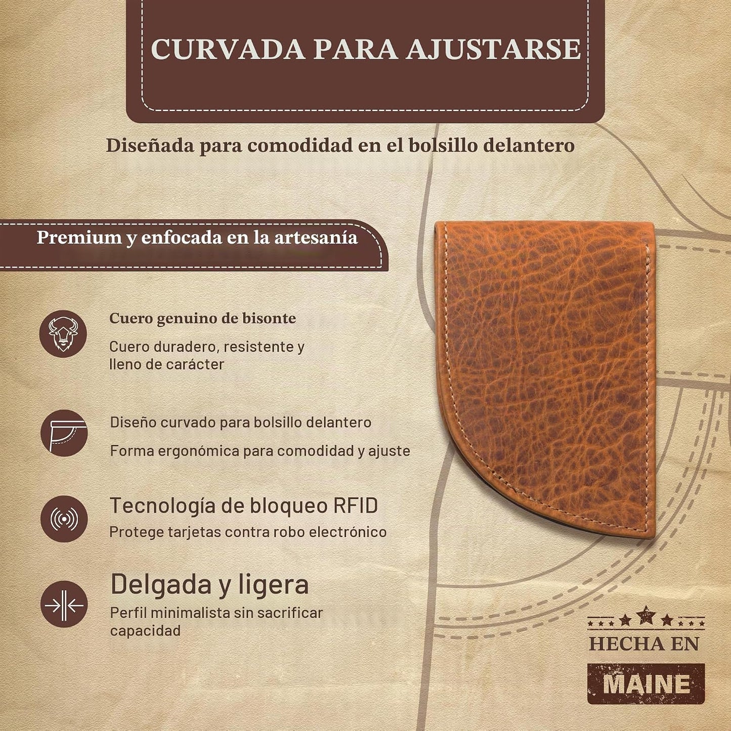ROGUE WALLET Cartera de piel de bisonte genuino para hombre, RFID d...