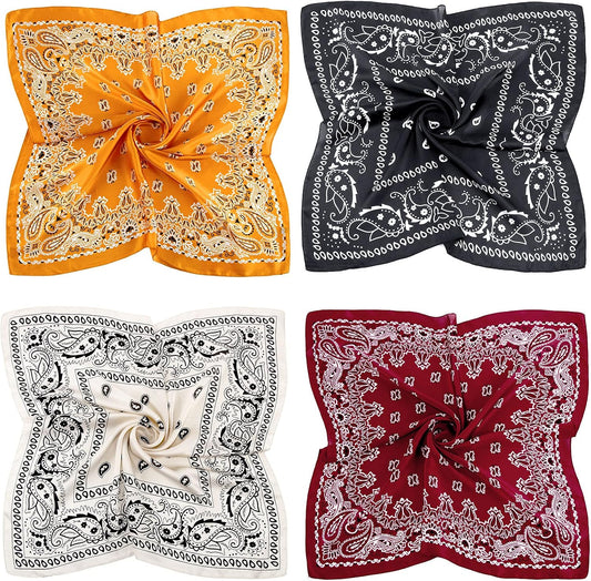 Syhood 4 pañuelos cuadrados de satén de 27 pulgadas, bandanas de sa...