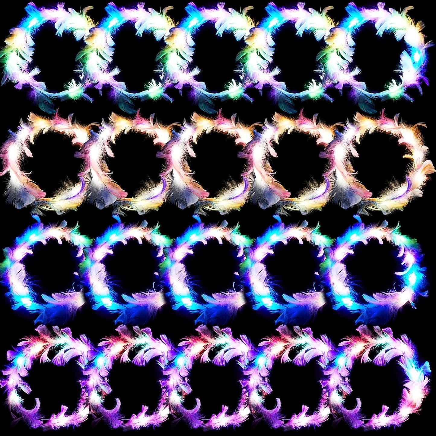 Taiyin - 20 diademas de corona de plumas LED para bodas, coloridas...