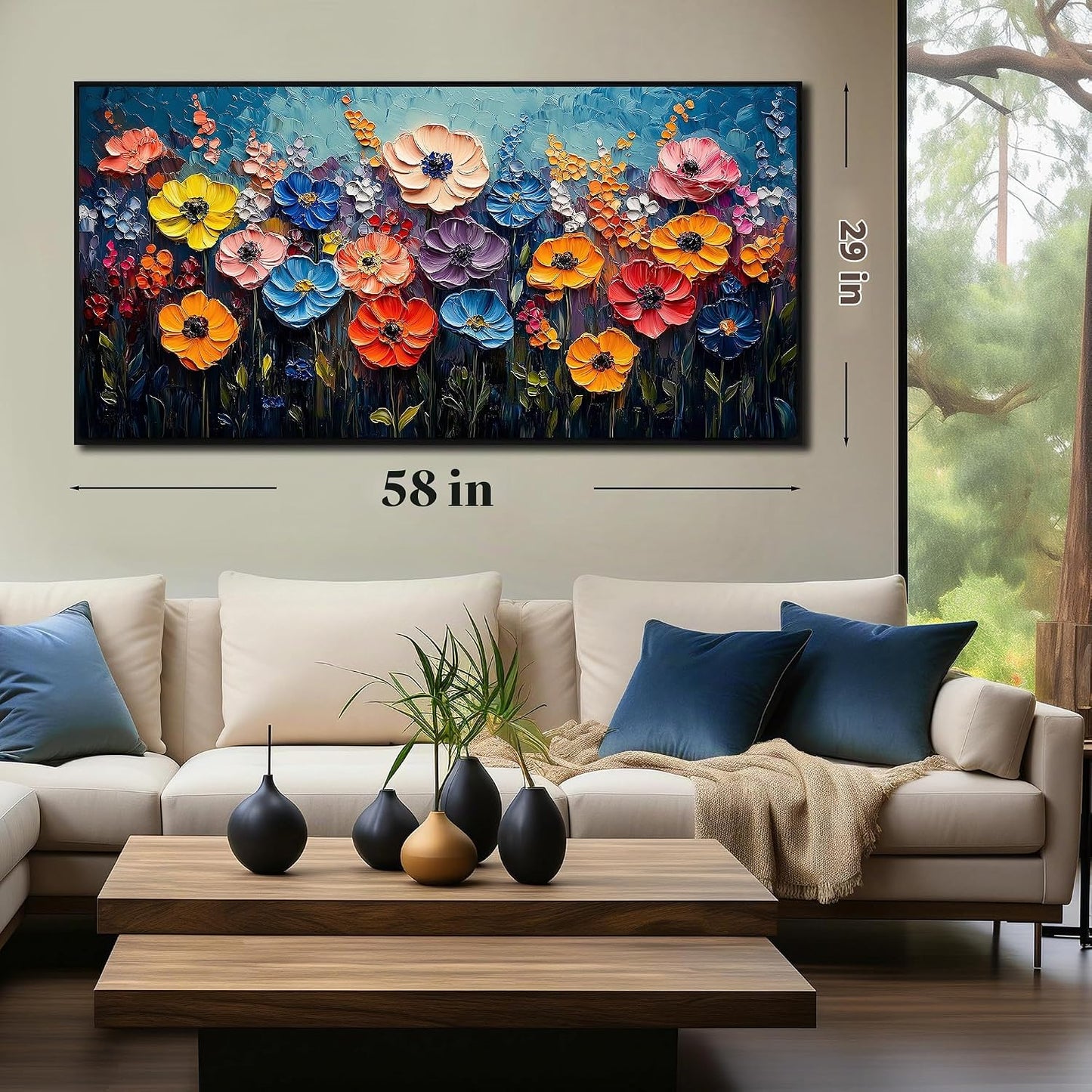 Arte de pared de flores para sala de estar, decoración de pared col...