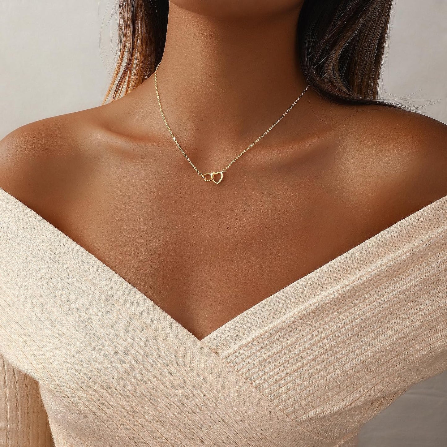 JIKASI Collar de corazón para mujer, delicado chapado en oro de 14...
