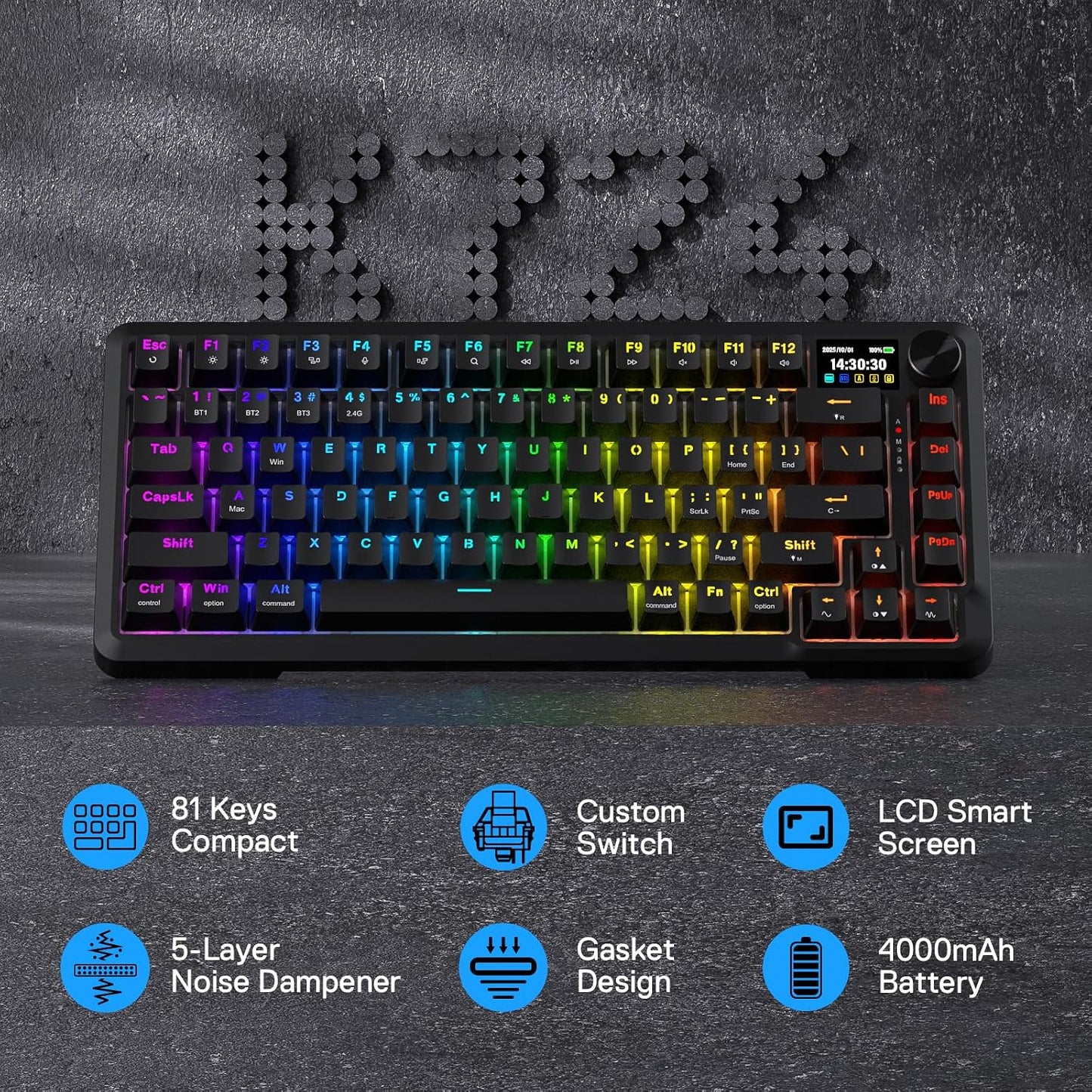 Redragon K724 PRO Teclado inalámbrico para juegos con junta de 81 t...