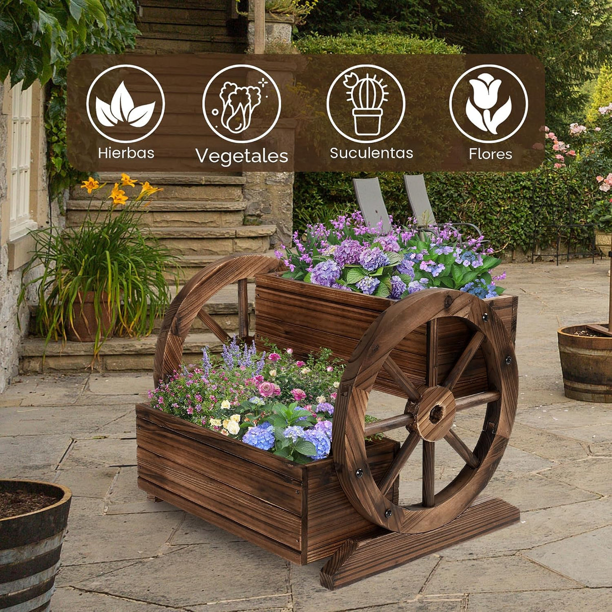 OIPRTGFJ Jardinera de madera con ruedas, maceta decorativa para flo...
