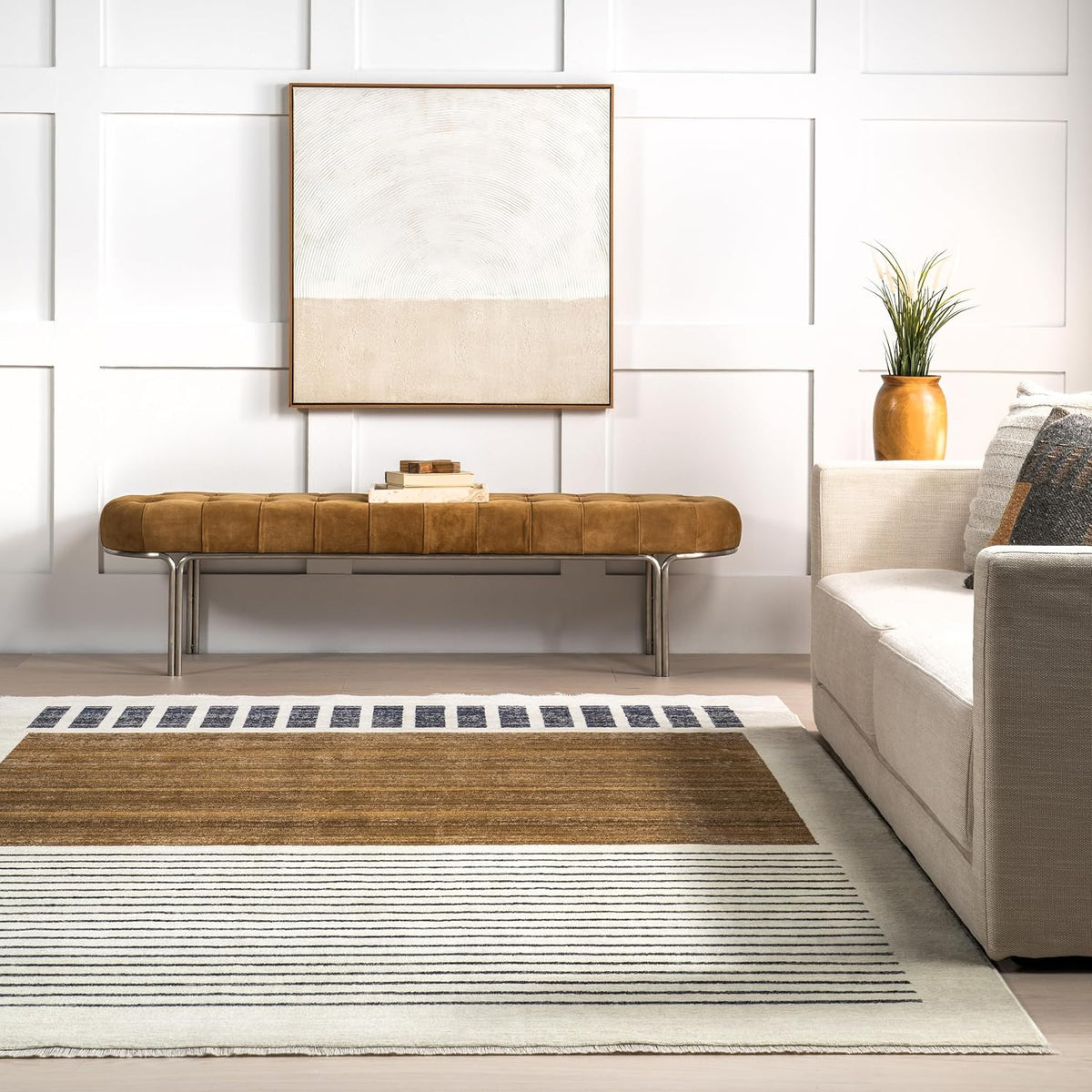 nuLOOM Fringed Performance Keeva Beige\/Marfil, 8' Cuadrada, Ab...