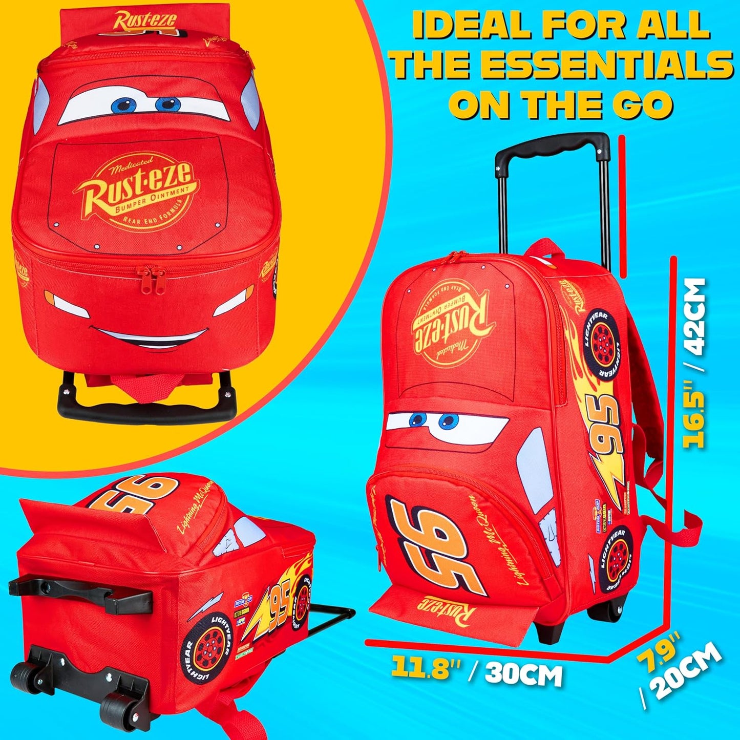 Disney Cars Lightning McQueen - Maleta de mano con ruedas y mango t...