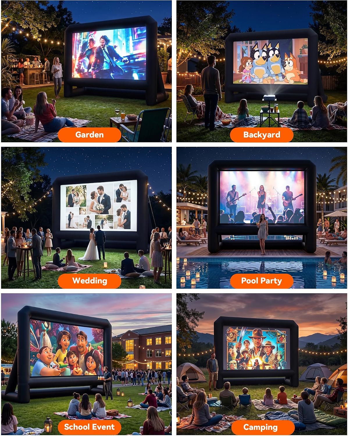 Pantalla de película inflable, pantalla de proyector inflable de 24...