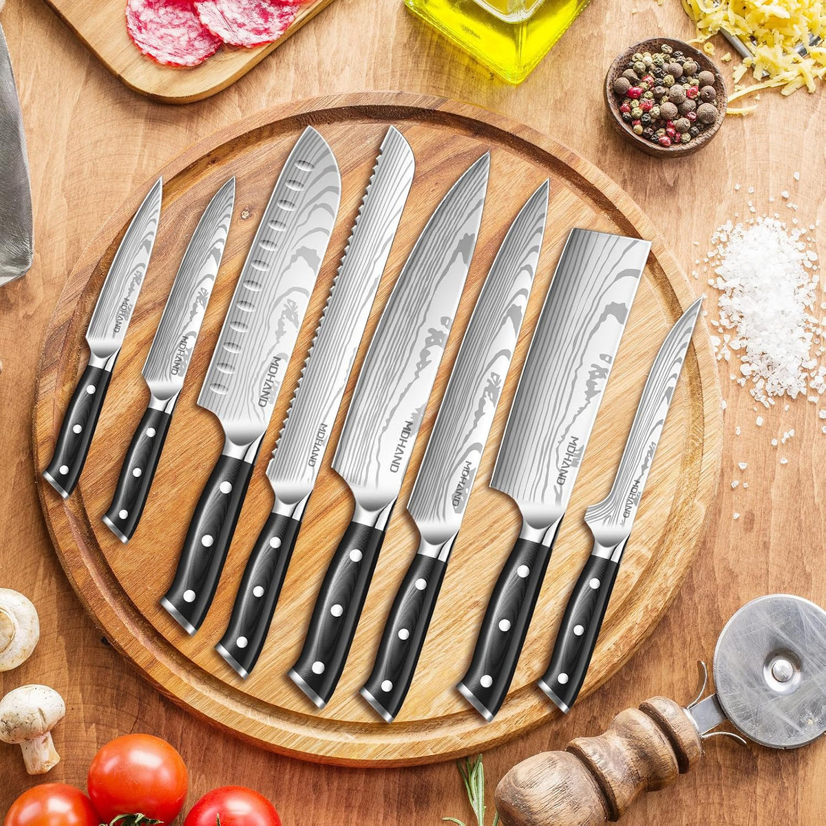 MDHAND Juego de cuchillos de chef profesional de 18 piezas con bols...