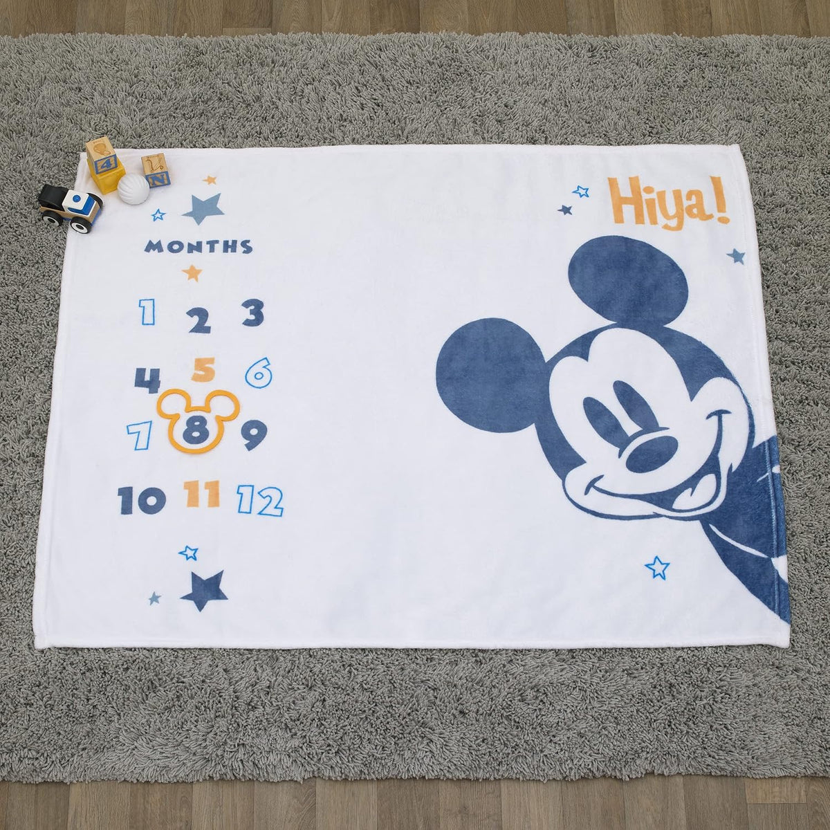 Disney Manta de bebé de hitos Mickey Mouse blanca, azul y naranja s...
