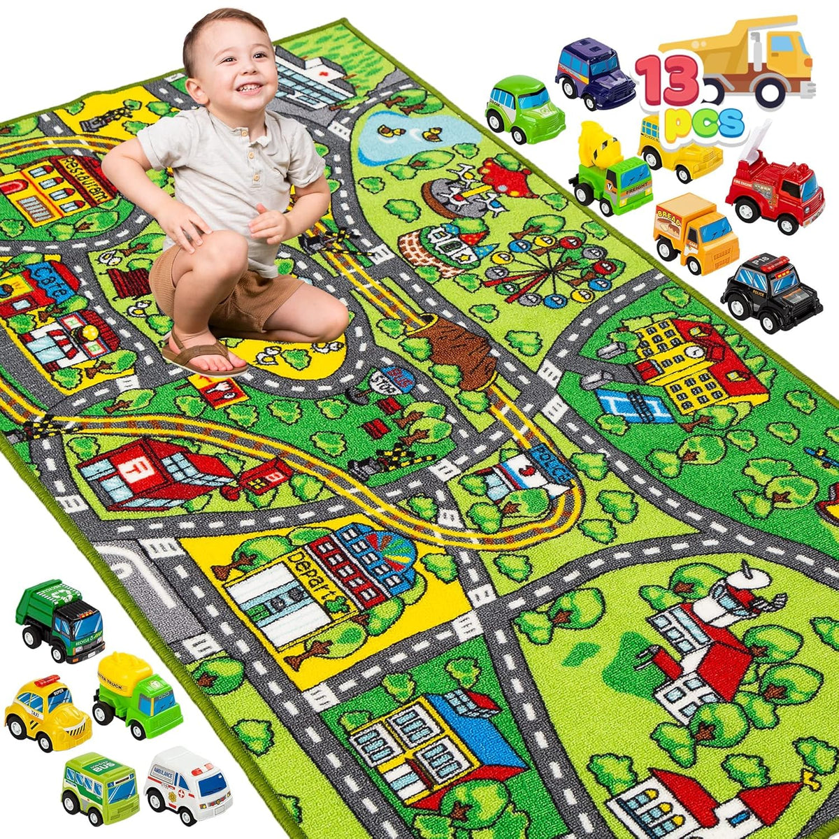JOYIN Alfombra de Juego con 12 Coches de Vehículos de Retroceso par...