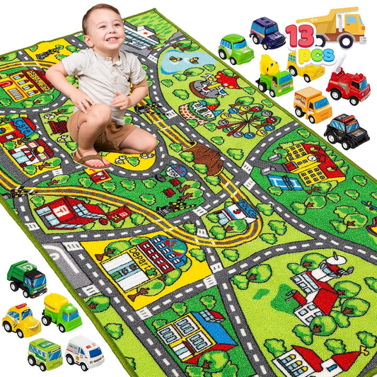 JOYIN Alfombra de Juego con 12 Coches de Vehículos de Retroceso par...