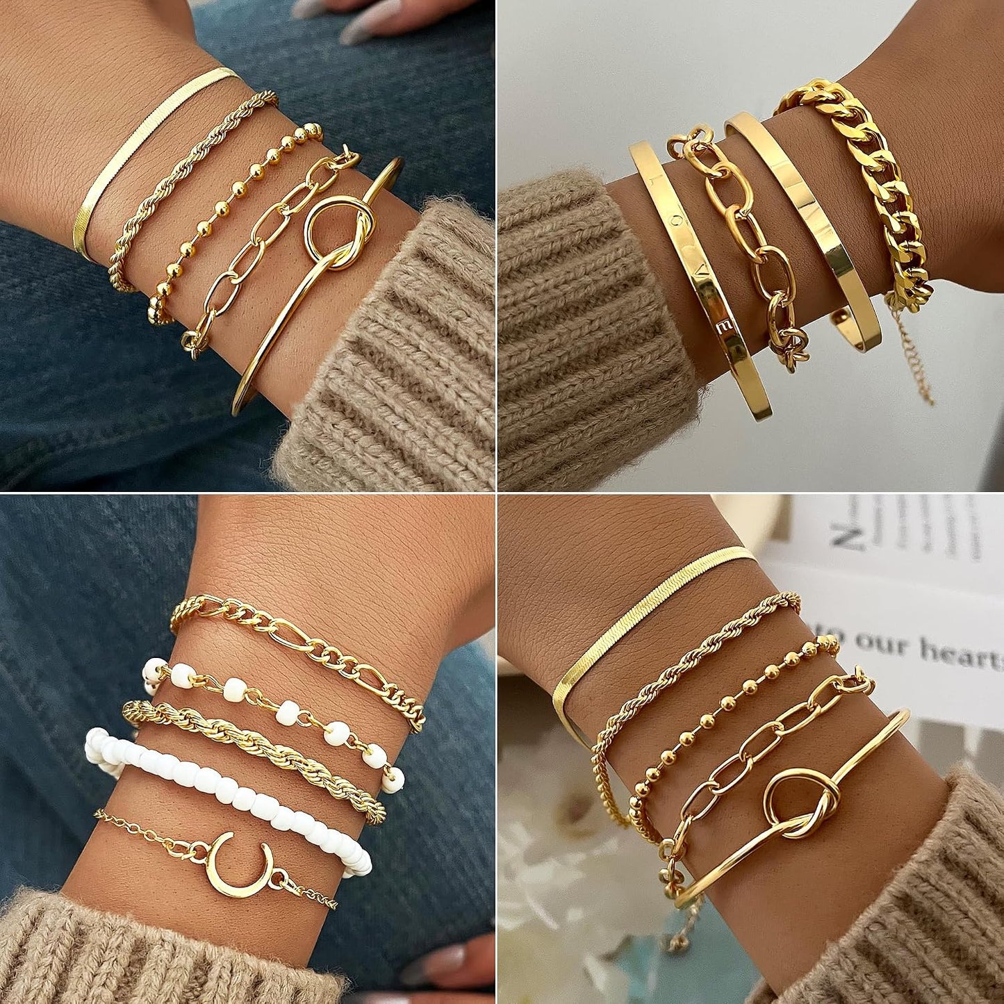 FAXHION Juego de joyas de oro para mujer, 68 piezas, con 7 collares...