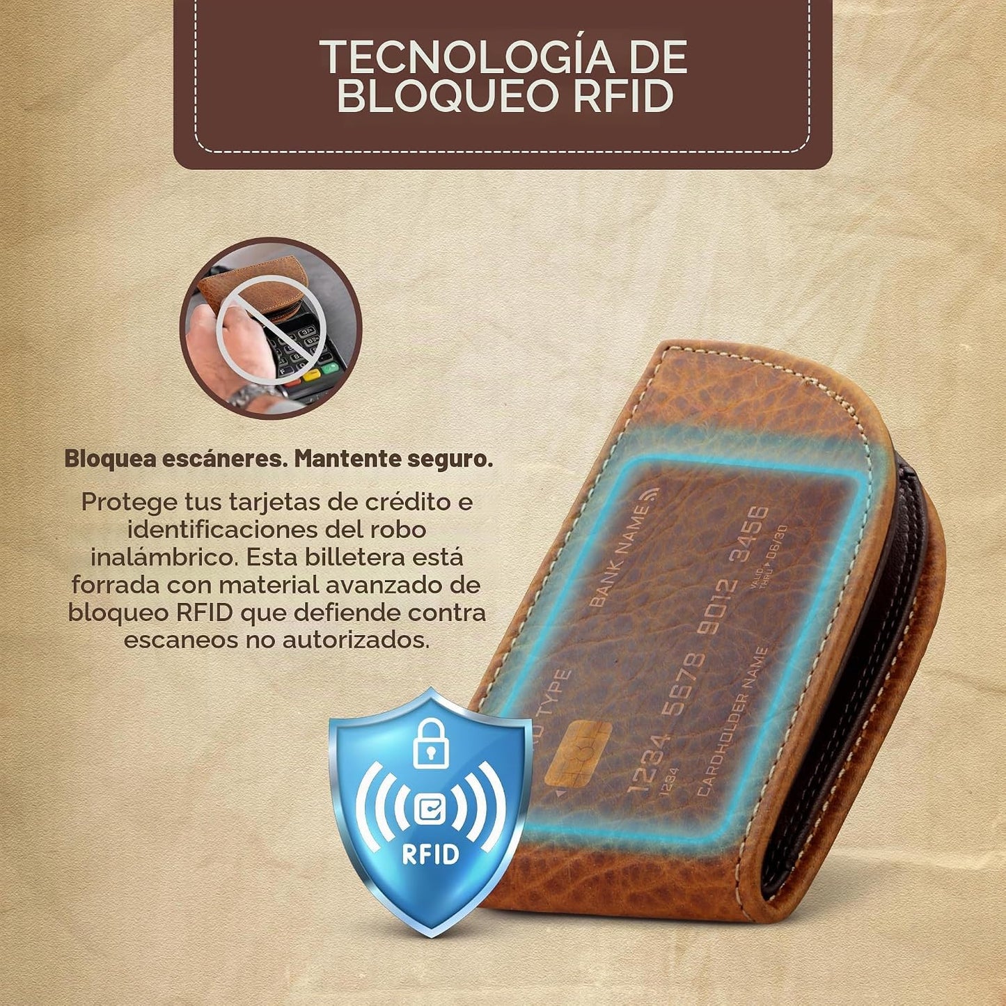 ROGUE WALLET Cartera de piel de bisonte genuino para hombre, RFID d...