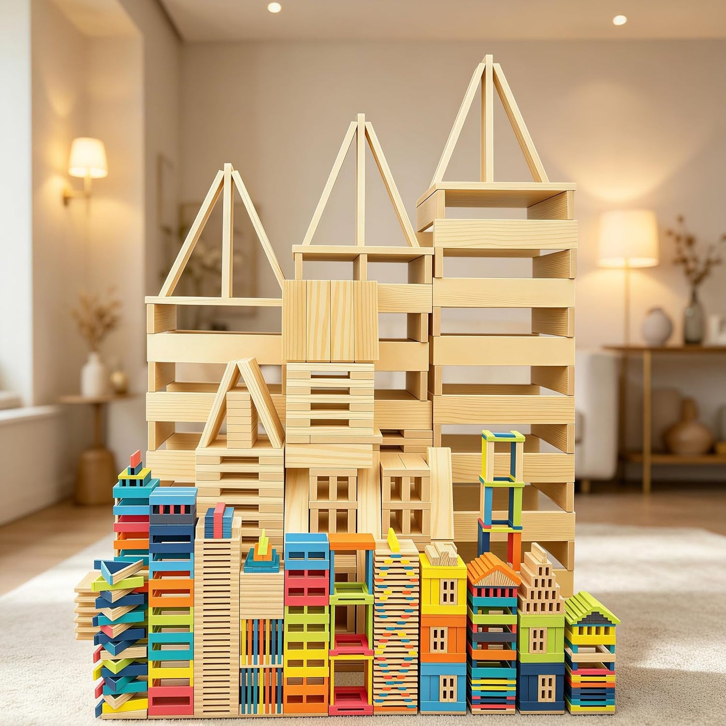Juego de 300 tablones de construcción de madera natural prémium par...