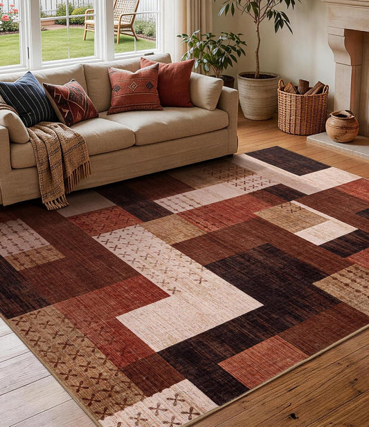 YIHOUSE Alfombra moderna marrón de 5 x 7 pies para sala de estar, a...