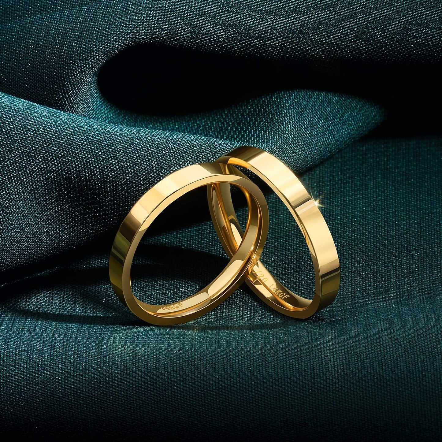 NOKMIT Anillos rellenos de oro de 14 quilates de 3 mm para mujeres,...