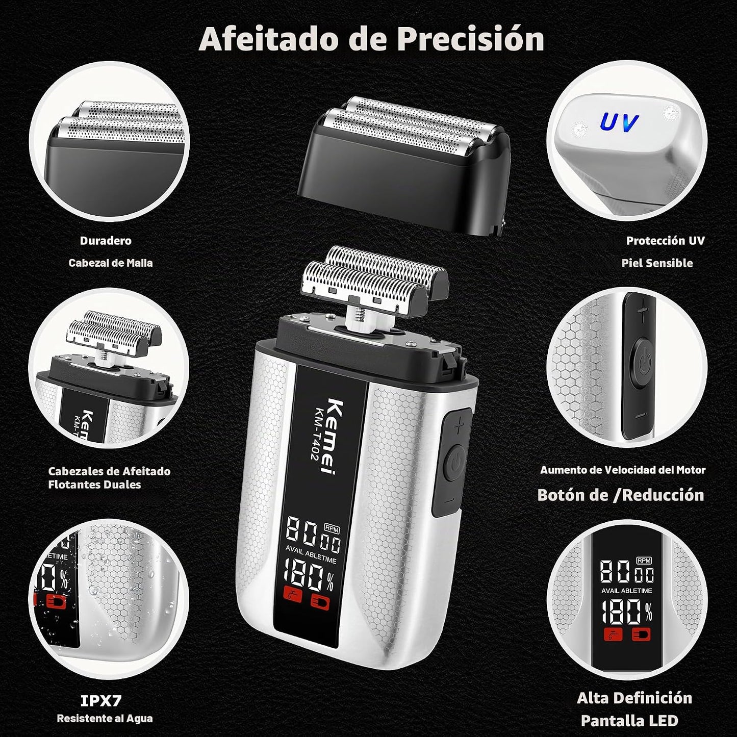 KEMEI Cortapelos para hombres, juego de cortapelos sin cuerda con c...