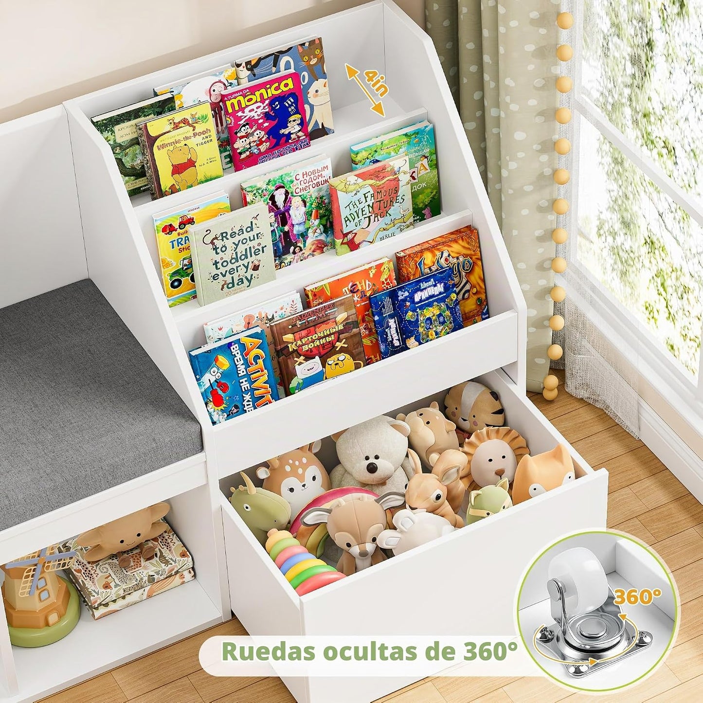 BOTLOG Rincón de lectura para niños de 49 pulgadas con estantería,...