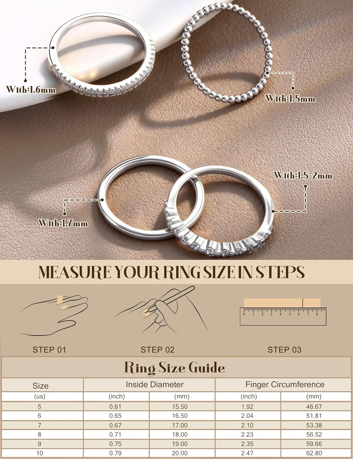Florideco Anillos apilables chapados en oro de 14K para mujer sin d...