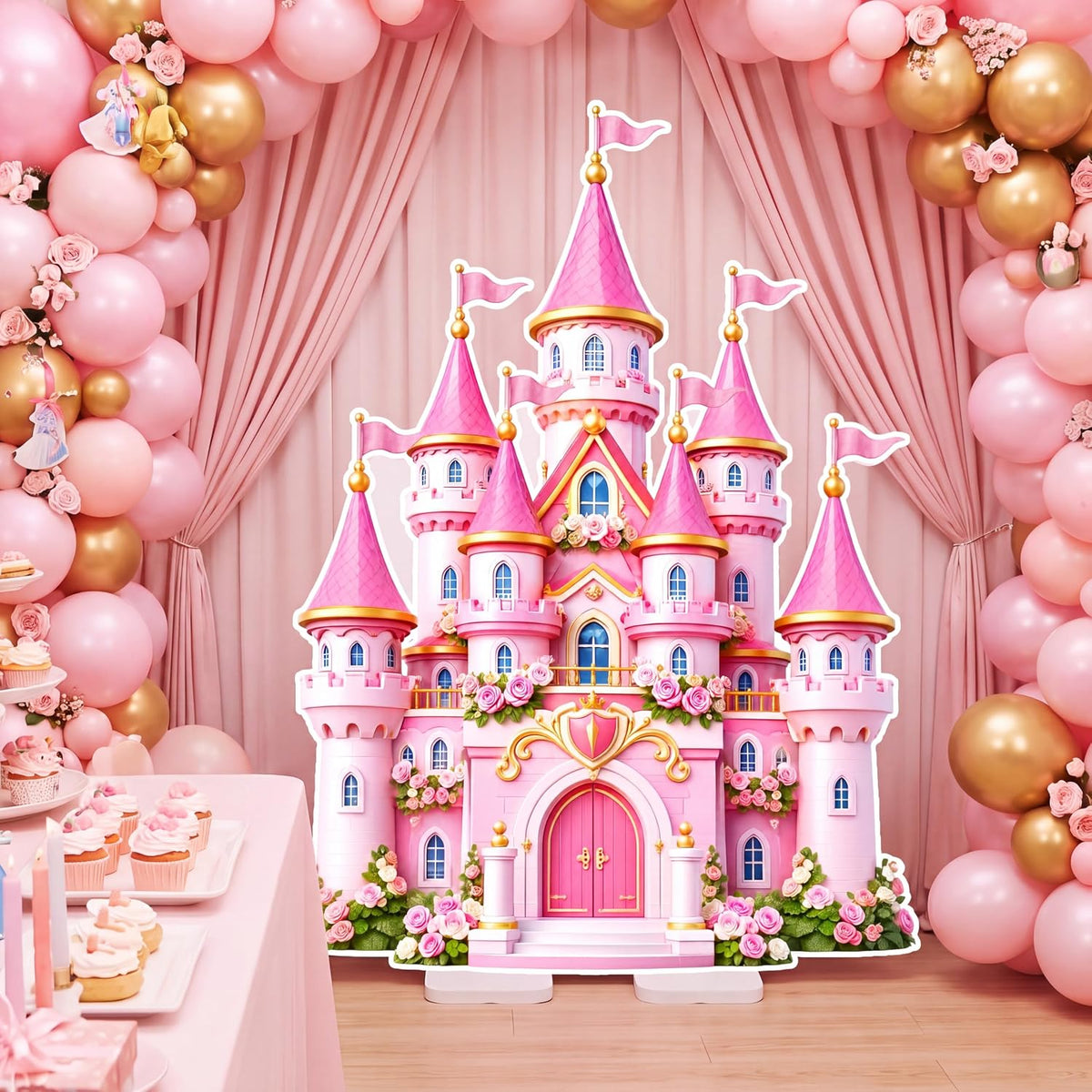 Qunclay Castillo de princesa rosa de 4.5 pies con corte de cartón,...