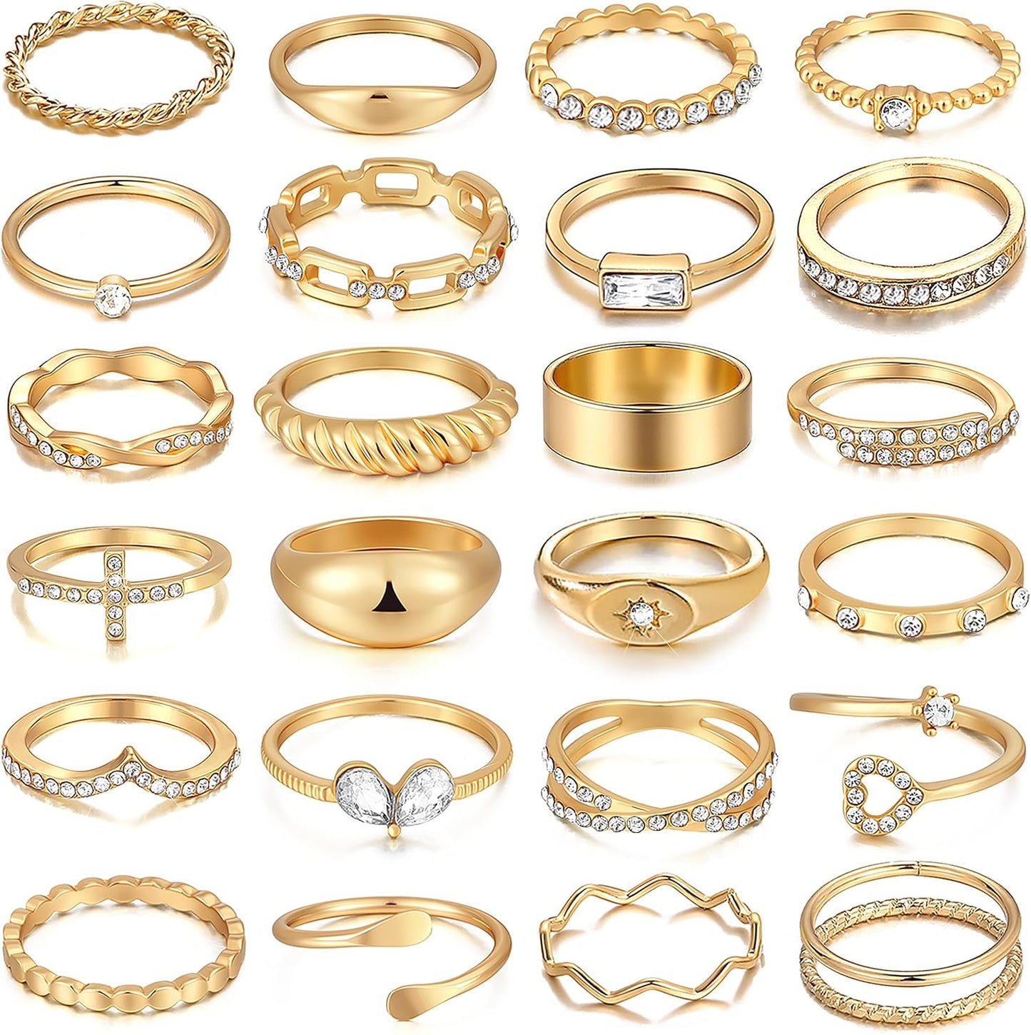 FAXHION Juego de 25 anillos apilables de oro para mujer, anillo de...