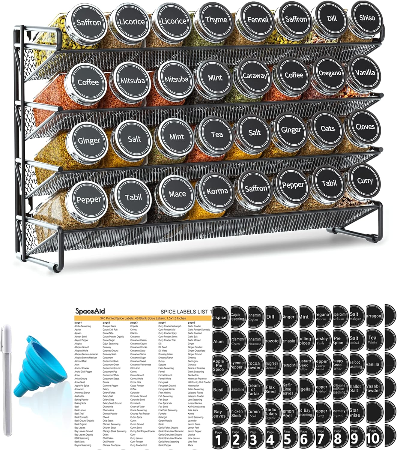 Organizador de especias SpaceAid con 32 tarros de especias, 386 eti...