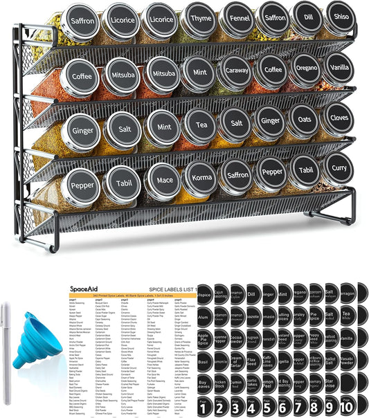 Organizador de especias SpaceAid con 32 tarros de especias, 386 eti...