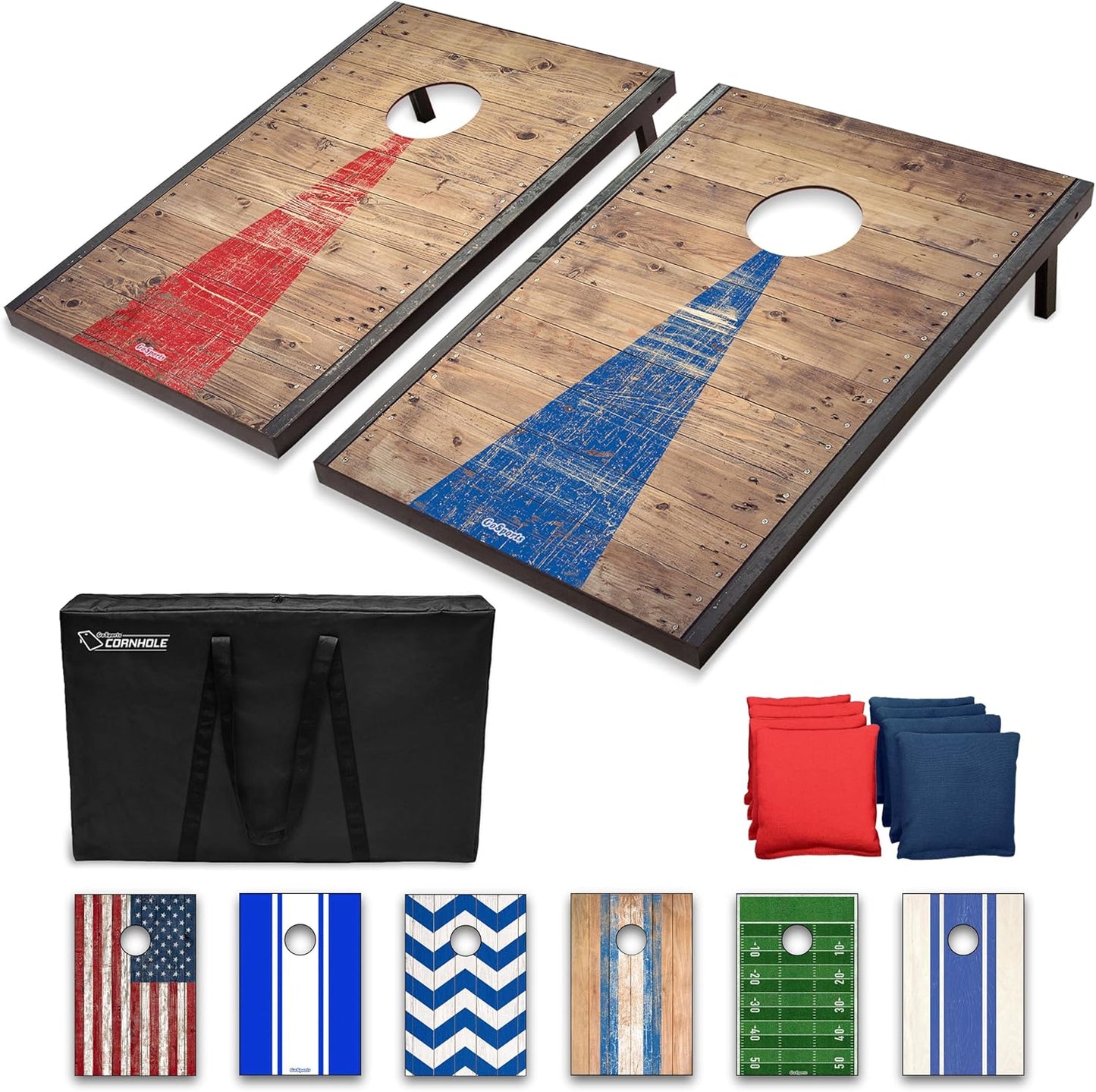 Juegos de Cornhole portátiles GoSports: incluye 2 tablas, 8 pufs y...
