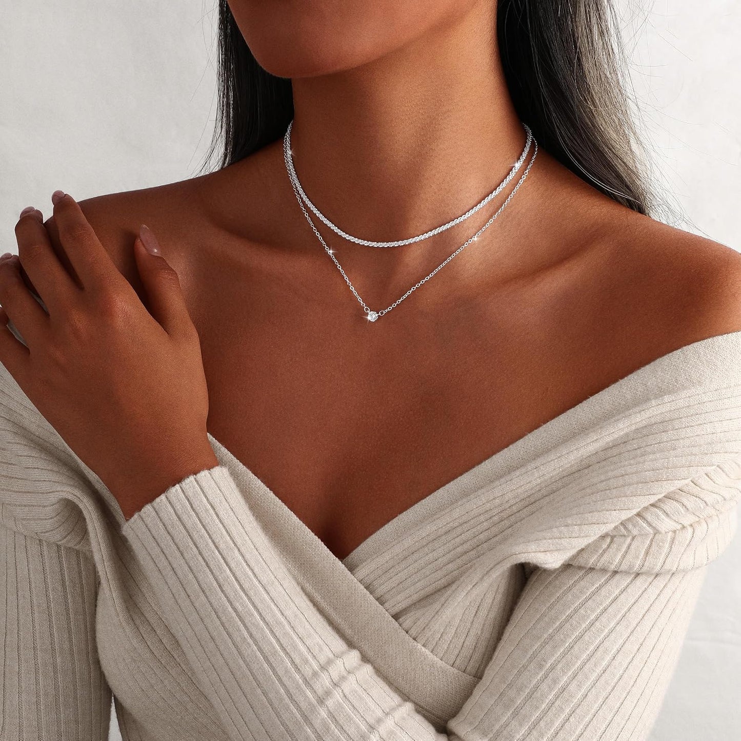 MIDEEO Collares en capas de oro para mujer, chapado en oro de 14 qu...