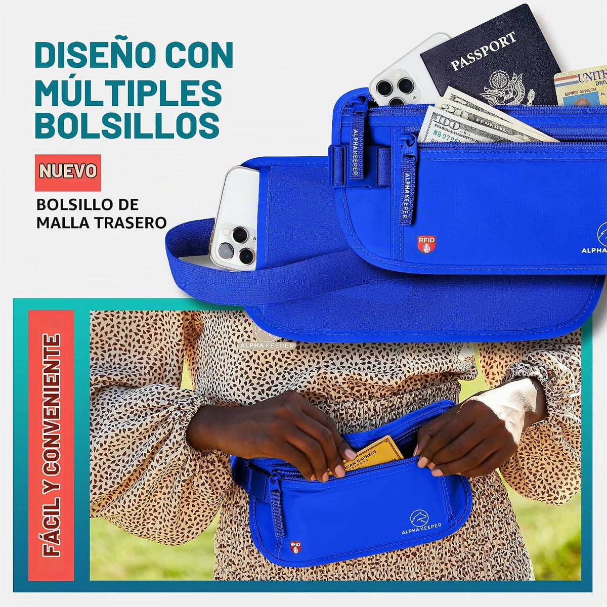 Alpha Keeper Cinturón de dinero para viajes oculto debajo de la rop...