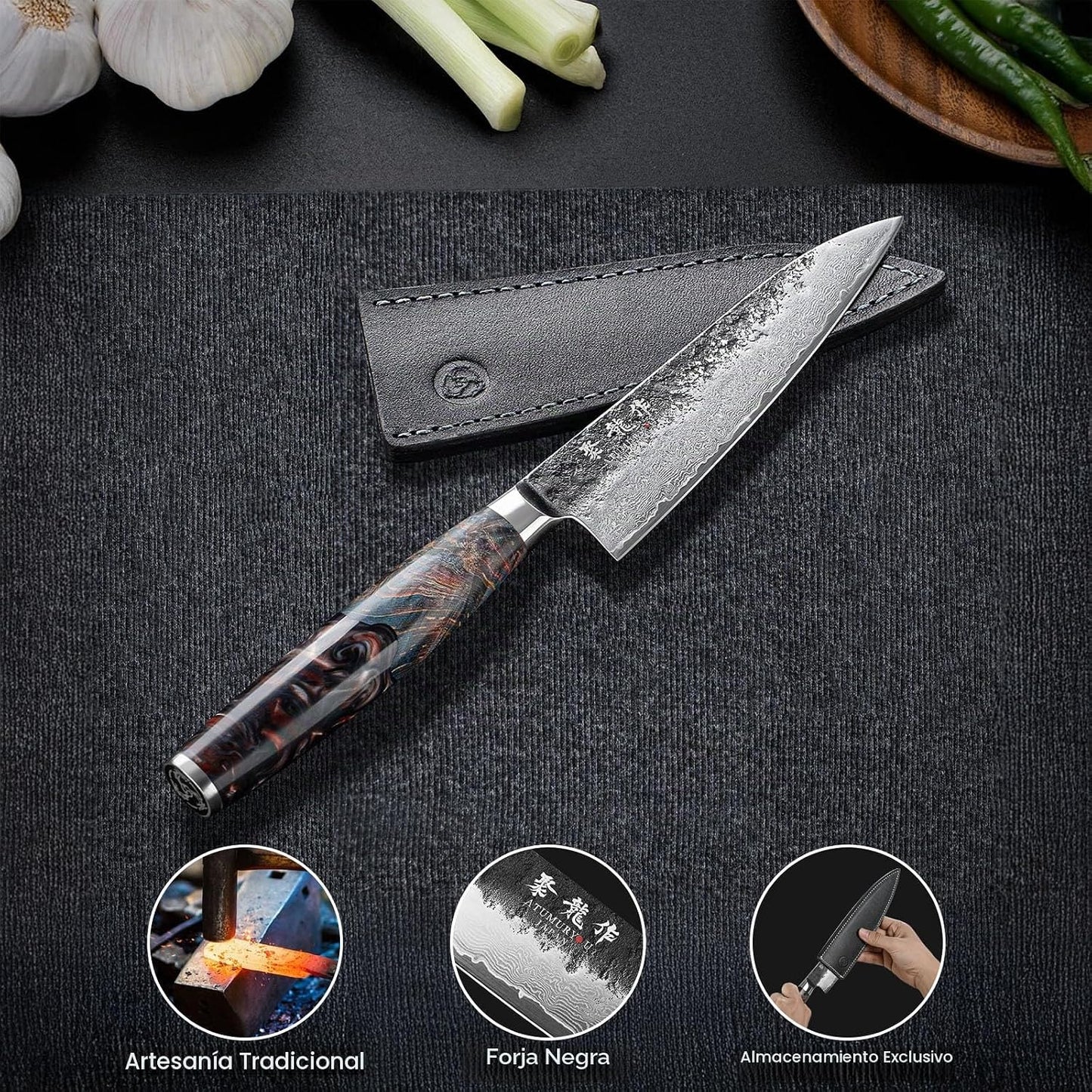 Cuchillo utilitario japonés de 5.5", acero Damasco VG10 de 67 c...