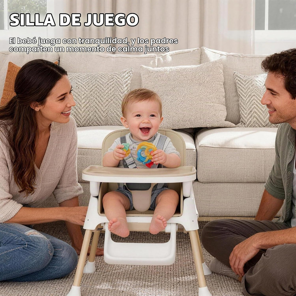 Silla alta 4 en 1 para bebés y niños pequeños, asiento elevador con...