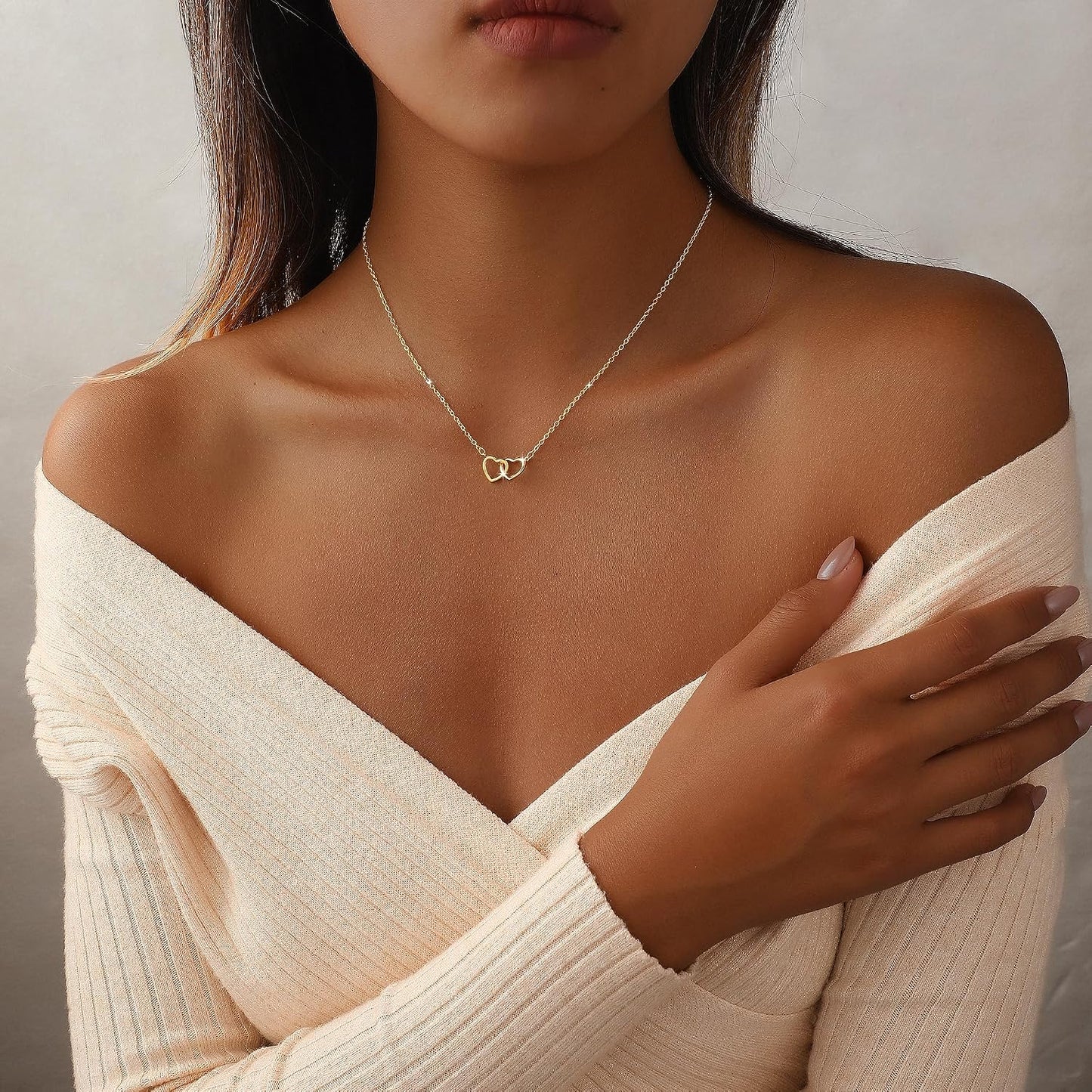 JIKASI Collar de corazón para mujer, delicado chapado en oro de 14...