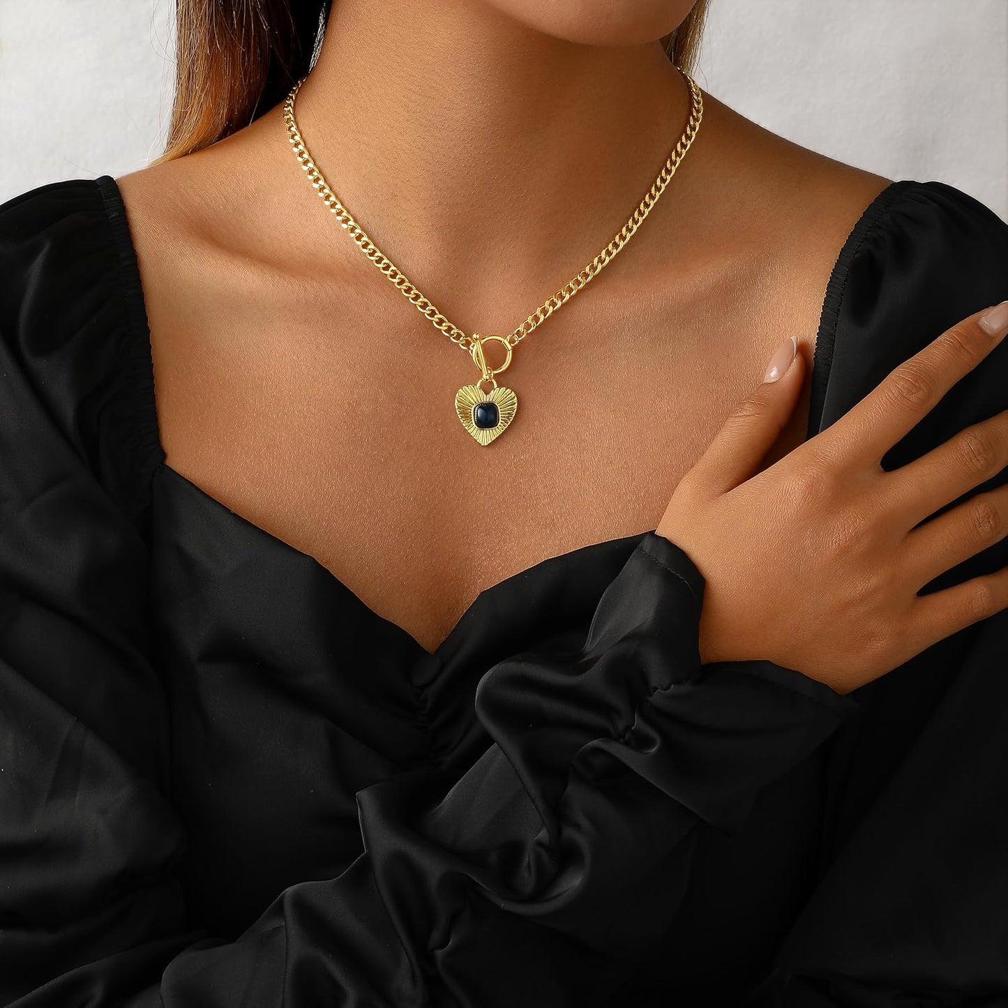 JIKASI Collar de corazón para mujer, delicado chapado en oro de 14...