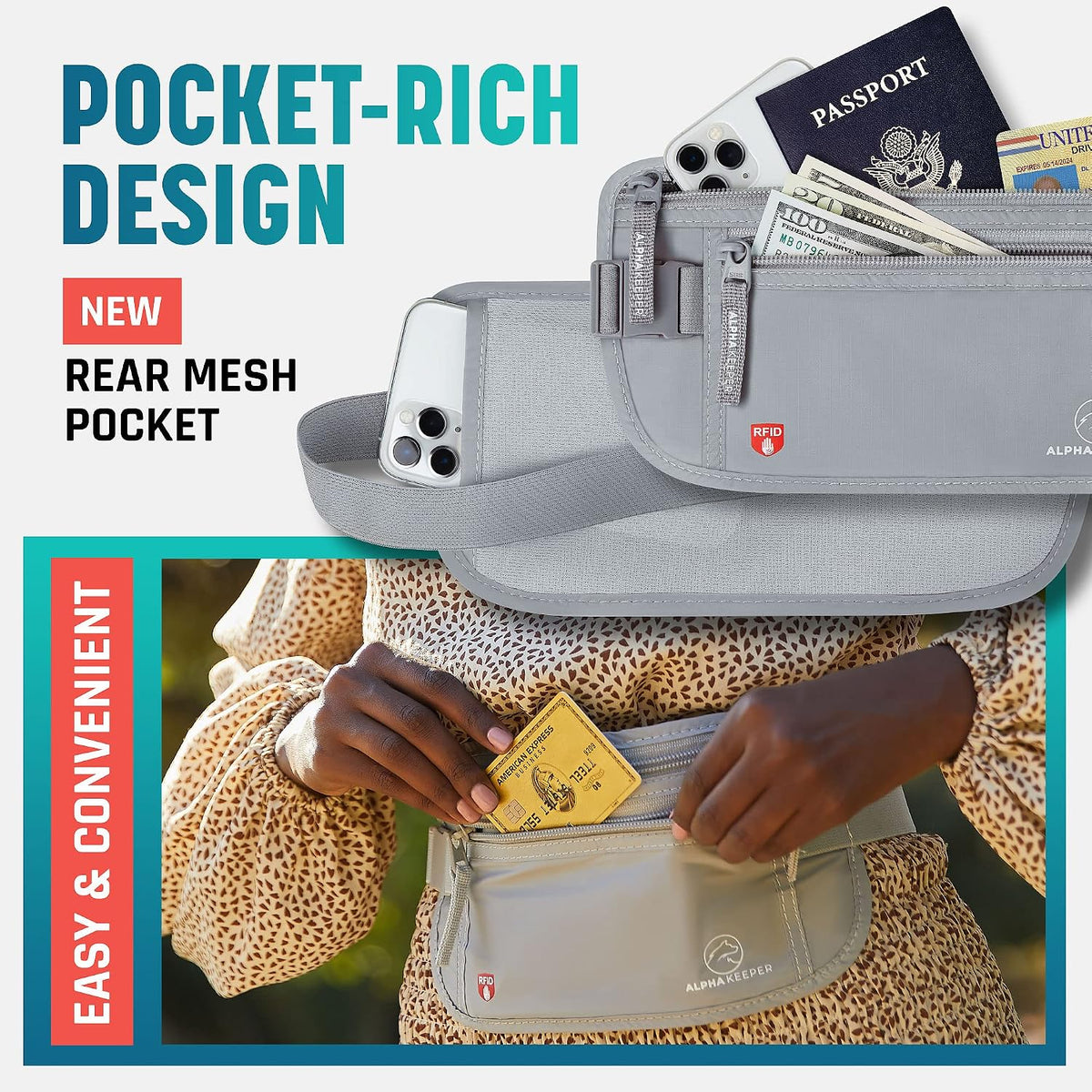Conjunto de cinturón de viaje para el dinero, RFID, bloqueo de las...
